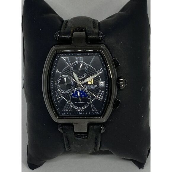 Steinhausen LW393LL-13-M009 Women Black Leather Black Dial Automatic Watch XR191 - Picture 1 of 12